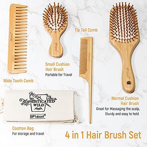 BFWood Bamboo Hair Brush Set, Eco-Friendly Wooden Hair Brushes and Combs Set ...