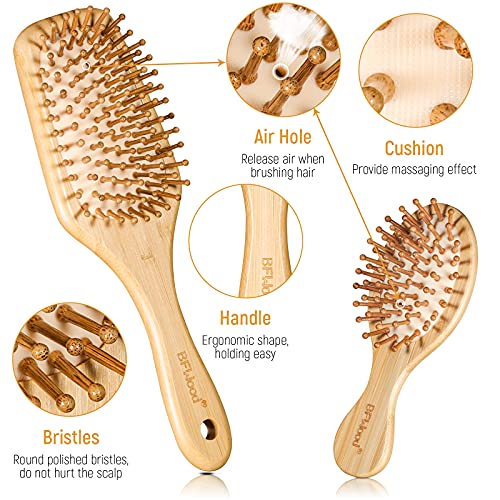 BFWood Bamboo Hair Brush Set, Eco-Friendly Wooden Hair Brushes and Combs Set ...