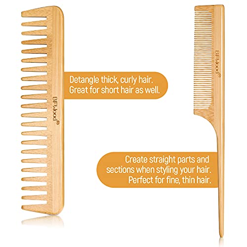 BFWood Bamboo Hair Brush Set, Eco-Friendly Wooden Hair Brushes and Combs Set ...