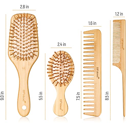 BFWood Bamboo Hair Brush Set, Eco-Friendly Wooden Hair Brushes and Combs Set ...