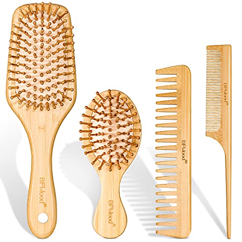 BFWood Bamboo Hair Brush Set, Eco-Friendly Wooden Hair Brushes and Combs Set ...