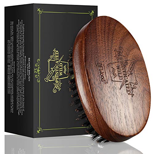 BFWood Boar Bristle Beard Brush - Black Wood Walnut Military Style