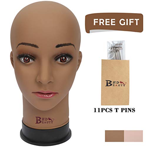 BHD BEAUTY Bald Mannequin Head Brown Female Professional Cosmetology for Wig ...