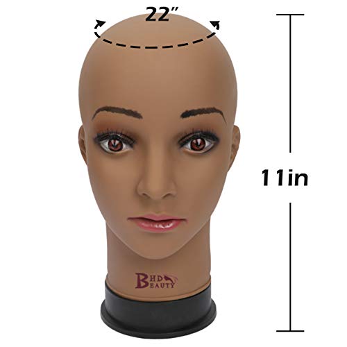 BHD BEAUTY Bald Mannequin Head Brown Female Professional Cosmetology for Wig ...