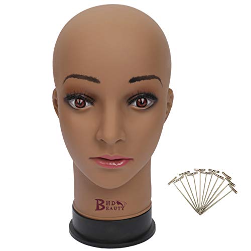 BHD BEAUTY Bald Mannequin Head Brown Female Professional Cosmetology for Wig ...