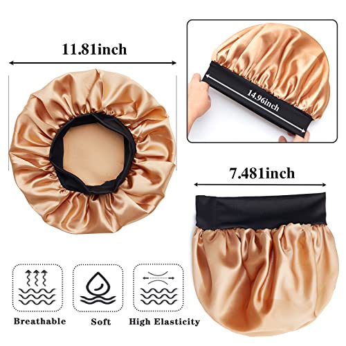 4Pcs Large Satin Bonnet,Silk Bonnet With Wide Elastic Band,Hair Bonnet for Cu...