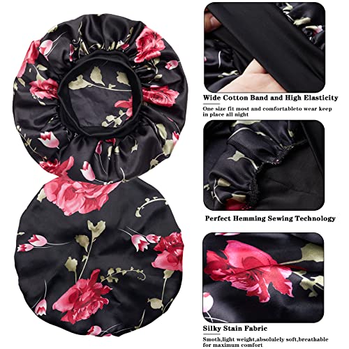 4Pcs Large Satin Bonnet,Silk Bonnet With Wide Elastic Band,Hair Bonnet for Cu...