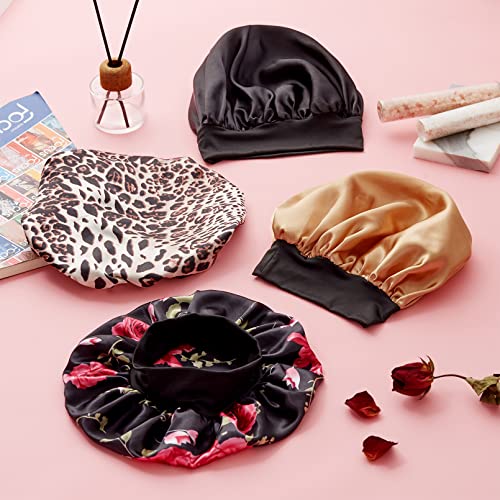 4Pcs Large Satin Bonnet,Silk Bonnet With Wide Elastic Band,Hair Bonnet for Cu...