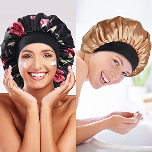 4Pcs Large Satin Bonnet,Silk Bonnet With Wide Elastic Band,Hair Bonnet for Cu...