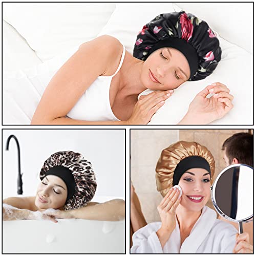 4Pcs Large Satin Bonnet,Silk Bonnet With Wide Elastic Band,Hair Bonnet for Cu...