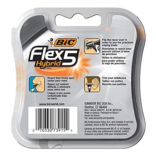 BIC Flex 5 Hybrid Disposable Razors for Men, Sensitive Skin Razor For a Smoot...