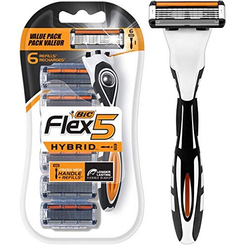 BIC Flex 5 Hybrid Men's 5-Blade Disposable Razor, 1 Handle and 6 Cartridges ,...