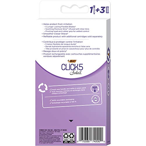 BIC Soleil Click 5 Women's 5-Blade Disposable Razor, 1 Handle and 3 Cartridges