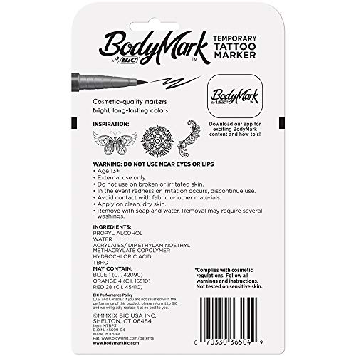 BodyMark by BIC, Temporary Tattoo Marker, Skin Safe, Brush Tip, Long-Lasting ...