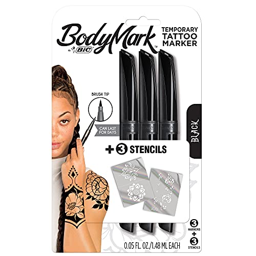 BodyMark by BIC, Temporary Tattoo Marker, Skin Safe, Brush Tip, Long-Lasting ...
