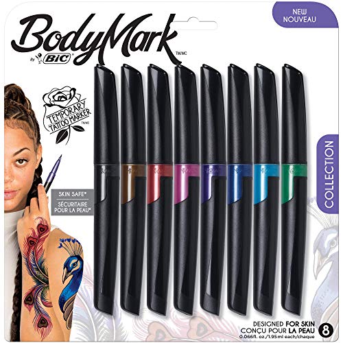 BodyMark by BIC, Temporary Tattoo Marker, Skin Safe, Flexible Brush Tip, Long...
