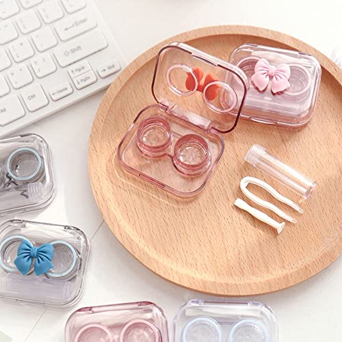 Cute Bowknot Contact Lens Case with Tweezers, Remover Stick, Bottle, Lens Hol...
