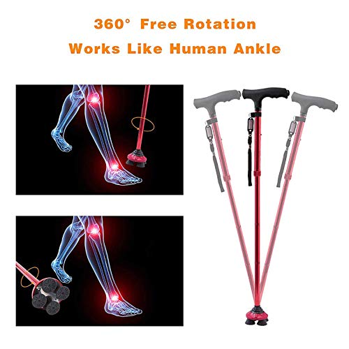 BigAlex Folding Walking Cane with LED Light,Pivoting Quad Base,Adjustable Wal...
