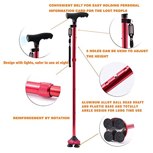 BigAlex Folding Walking Cane with LED Light,Pivoting Quad Base,Adjustable Wal...