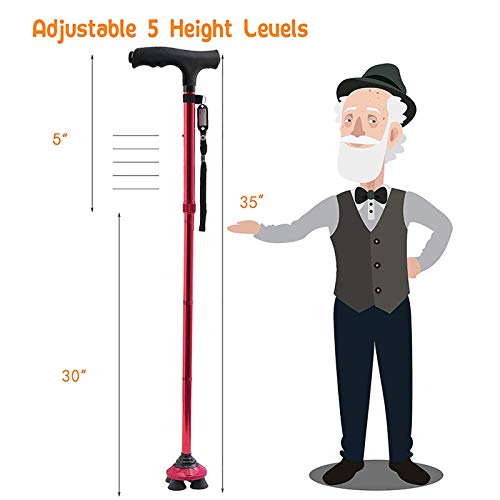 BigAlex Folding Walking Cane with LED Light,Pivoting Quad Base,Adjustable Wal...