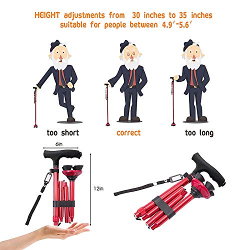BigAlex Folding Walking Cane with LED Light,Pivoting Quad Base,Adjustable Wal...