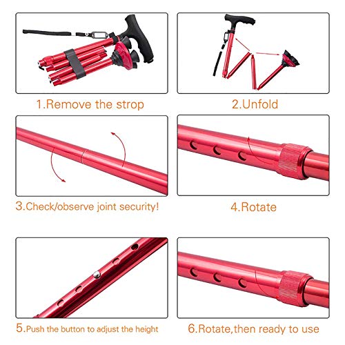 BigAlex Folding Walking Cane with LED Light,Pivoting Quad Base,Adjustable Wal...