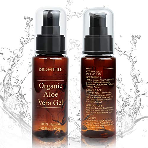 Bighture Organic Pure Aloe Vera Gel, with 100% Pure Aloe From Freshly Cut Alo...