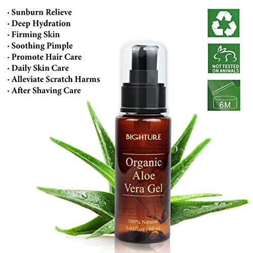 Bighture Organic Pure Aloe Vera Gel, with 100% Pure Aloe From Freshly Cut Alo...
