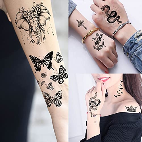 Bilizar 48 Sheets 3D Small Temporary Tattoos For Kids Women Neck Girls Arm Bo...