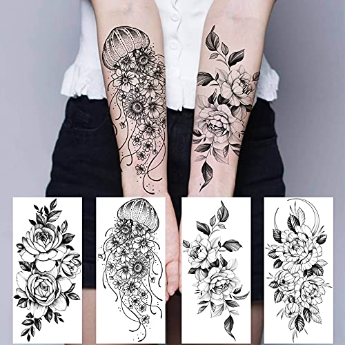 Bilizar 64 Sheets Long Lasting Flower Temporary Tattoos For Women Arm Neck, J...