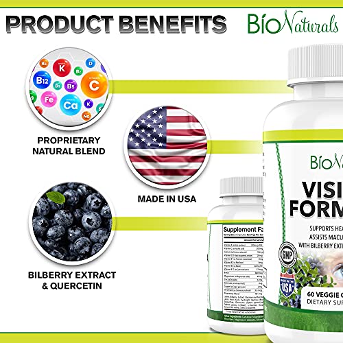 Bio Naturals Eye Vitamin Supplement with Lutein, Zeaxanthin, Lycopene, Bilber...