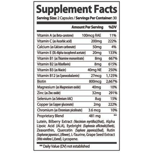 Bio Naturals Eye Vitamin Supplement with Lutein, Zeaxanthin, Lycopene, Bilber...