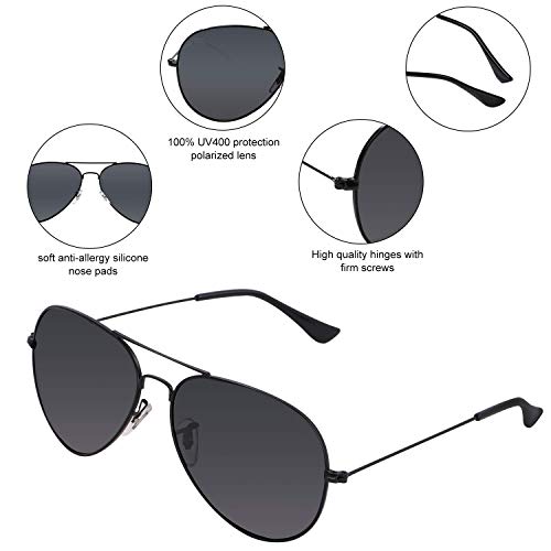 Polarized Black Aviator Sunglasses for Women Men UV Protection Metal Mirror F...