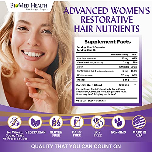 BioMed Health Hair Growth Vitamins for Women 120ct - Advanced Restorative Hai...