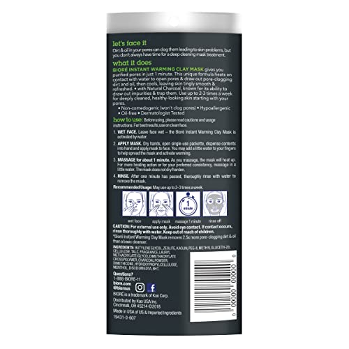 Bioré Charcoal Instantly Warming Clay Facial Mask for Oily Skin, with Natural...
