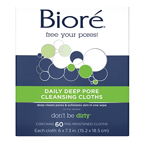 Bioré Daily Face Cleansing Wipes, with Dirt-grabbing Fibers for Deep Pore Cle...