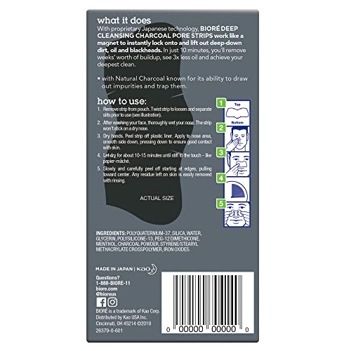 Bioré Men's Blackhead Remover Pore Strips, Charcoal Deep Cleansing Nose Strip...