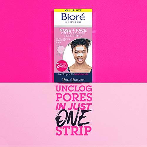 Bioré Nose+Face, Blackhead Remover Pore Strips, 12 Nose + 12 Face Strips for ...