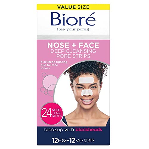 Bioré Nose+Face, Blackhead Remover Pore Strips, 12 Nose + 12 Face Strips for ...