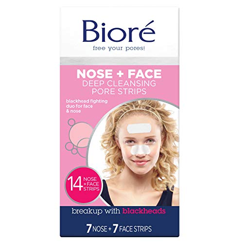 Bioré Nose+Face, Deep Cleansing Pore Strips, 7 Nose + 7 Chin or Forehead, wit...