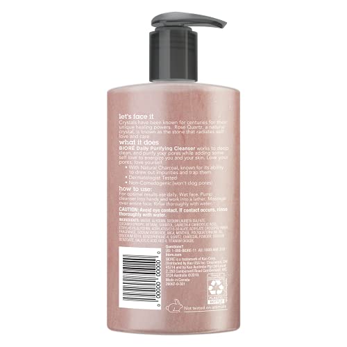Bioré Rose Quartz + Charcoal Daily Face Wash, Oil Free Facial Cleanser Energi...