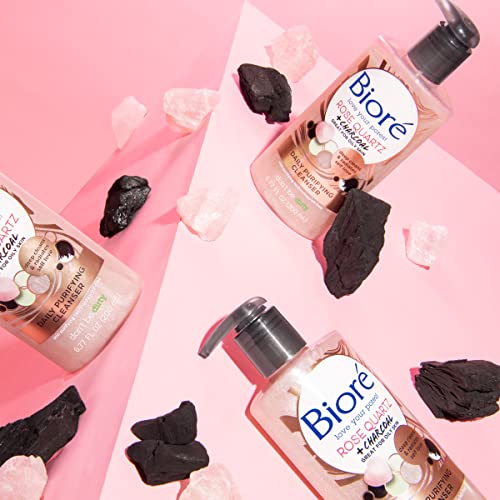 Bioré Rose Quartz + Charcoal Daily Face Wash, Oil Free Facial Cleanser Energi...