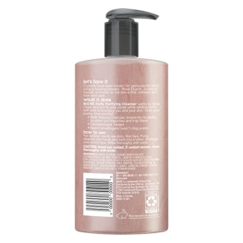 Bioré Rose Quartz + Charcoal Daily Face Wash, Oil Free Facial Cleanser Energi...