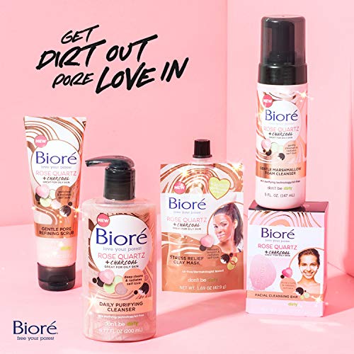 Bioré Rose Quartz + Charcoal Daily Face Wash, Oil Free Facial Cleanser Energi...