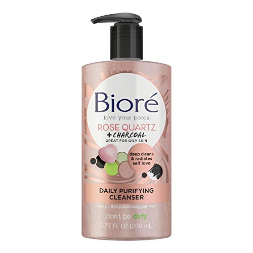 Bioré Rose Quartz + Charcoal Daily Face Wash, Oil Free Facial Cleanser Energi...