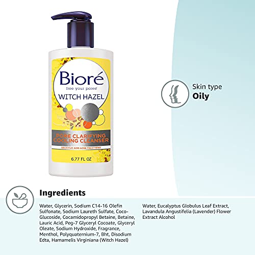 Bioré Witch Hazel Pore Clarifying Acne Face Wash, Exfoliating Facial Cleanser...
