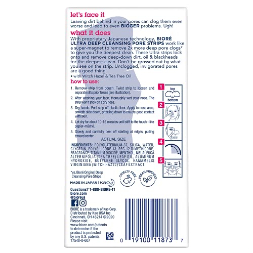 Bioré Witch Hazel Ultra Cleansing Pore Strips, Nose Strips, Clears Pores up t...