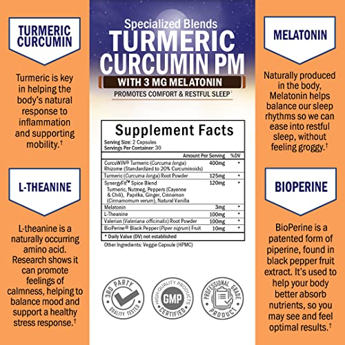Turmeric Curcumin Sleep Aid with Melatonin - Natural Sleeping Pills with Vale...