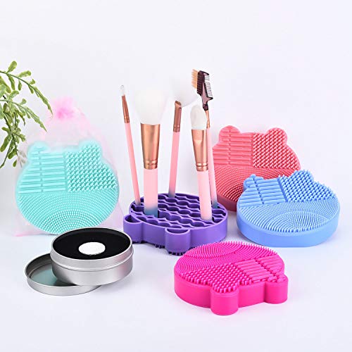 Silicon Makeup Brush Cleaning Mat with Brush Drying Holder Brush Cleaner Mat ...
