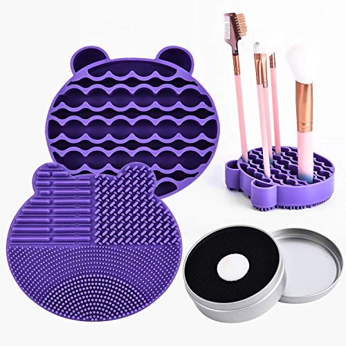 Silicon Makeup Brush Cleaning Mat with Brush Drying Holder Brush Cleaner Mat ...